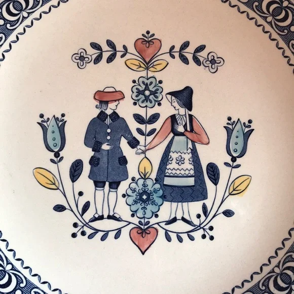 Vintage Hearts & Flowers Staffordshire Old Granite Dinner Plates